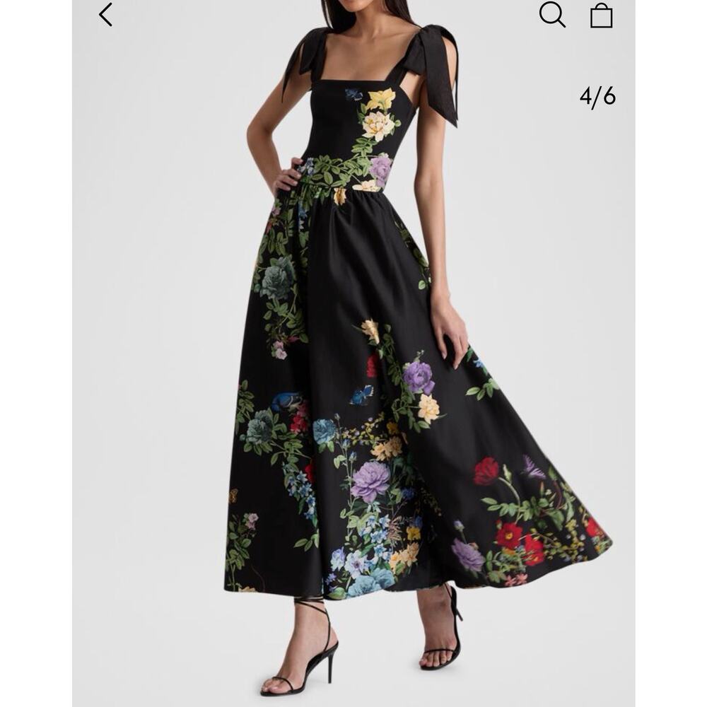Alice + Olivia Oriana Tie Strap Drop-Waist Midi Dress Size 6 NWT - Picture 5 of 15